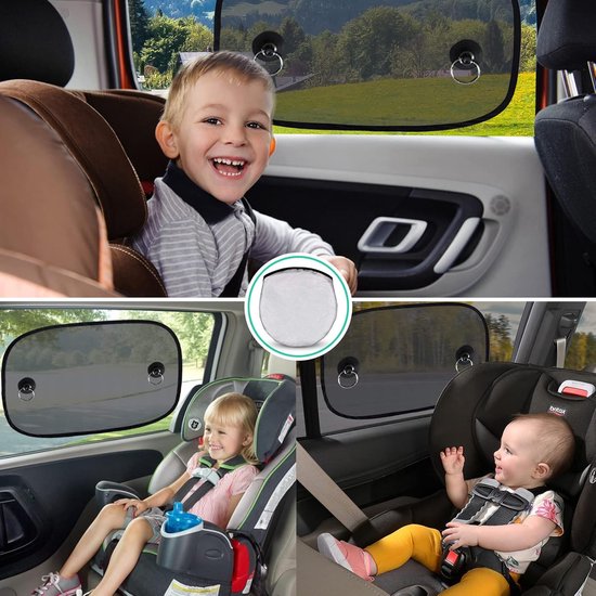 Zonnescherm Auto Baby - 50x30 cm - 2 Stuks - Zonnescherm Auto - Zonwering Auto - Baby-autozonnescherm - Universele Zonwering voor Autozijramen - met UV-bescherming - Zonwering Zijruiten - Met Zuignappen En Opbergtas - Opvouwbaar - Zwart van Merkloos — afbeelding 4