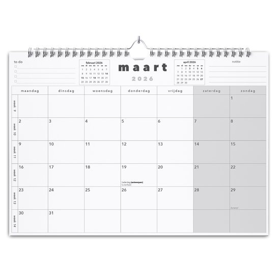 Huurdies® - 22 maanden kalender - 2026/2027 - A3+ - Basic - Liggend