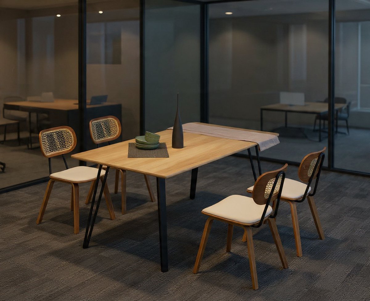 Eetkamerstoelen van rotan, set van 2, keukenstoel met houten poten, rotan stoel, zitting van kunstleer, gestoffeerde stoel voor de eetkamer, beige - Casa Serena – Afmetingen op aanvraag – Casa Dorada