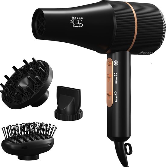 BAESS Föhn met Diffuser - Ionische Haardroger - Retro Zwart - BAESS - €26,95