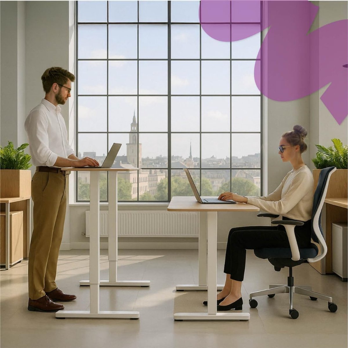 Electric Desk 80x60 cm – Height Adjustable Standing Desk with Memory Function, Anti-Collision System, Quiet Motor, Ergonomic Sit-Stand Table, Compact Modern Design – Abkantoor