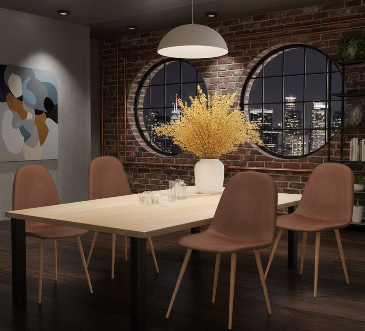 Serena Luxe Retro Eetkamerstoelen Set van 4 – Bruin Kunstleer met Metalen Poten Casa Serena – Afmetingen op aanvraag – Casa Dorada