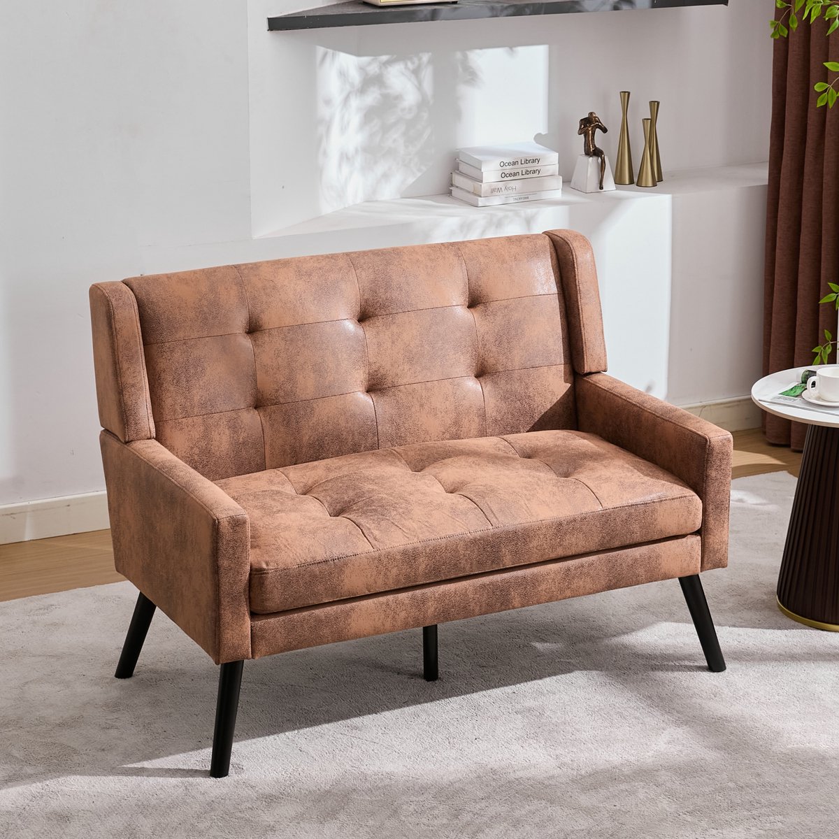 STILVORA Zitbank 2-Zits - Compact En Comfortabel Met Hoogdicht Schuim En Antislip Houten Poten - Voor Woonkamer Slaapkamer En Kantoor - Bekleed Coffee