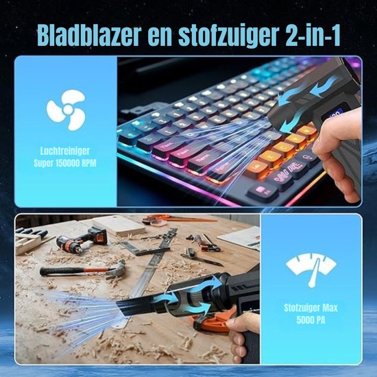 MIRA® Luchtblazer - Luchtblazer Elektrisch - Stofblazer - 2 Accu's - Zwart - 21cm x 18cm x 6cm van Merkloos	 — afbeelding 3