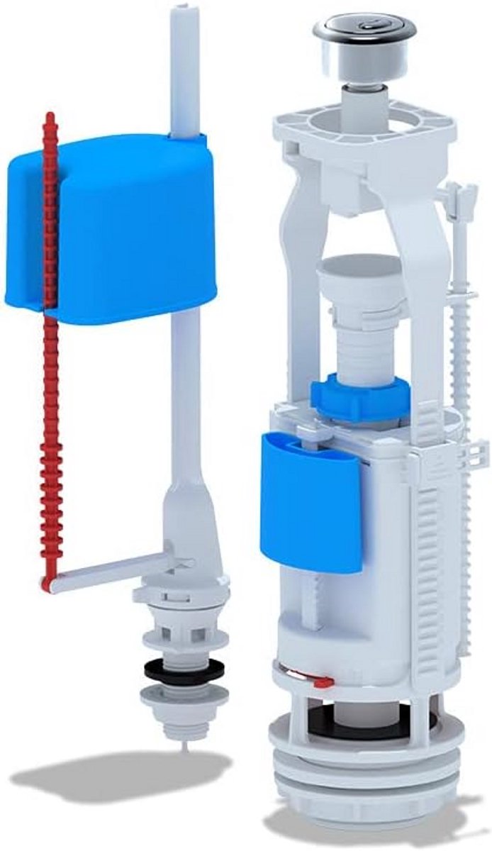 Universeel WC Spoelventiel 1/2 Inch met Dubbele Spoelknop - Verchroomd