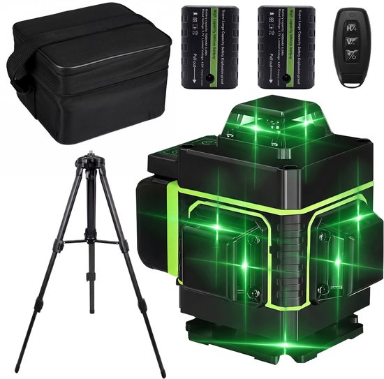 Current Kruislijnlaser - Met Statief - Bouwlaser - Lijnlaser - Laser Waterpas - 4D - 16 Lijnen - Zelfnivellerend - 360° Schakelbaar - Incl. Draagtas