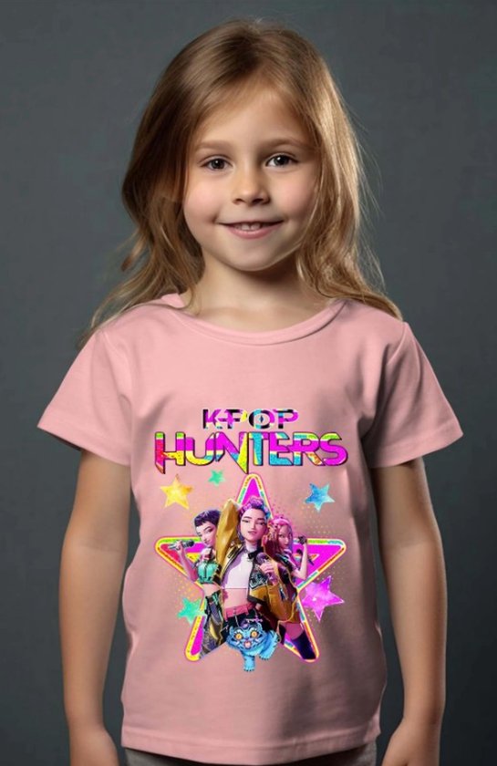 K-Pop Demon Hunters - T-shirt - KPop - Roze. Maat 122/128 cm - 7/8 jaar.