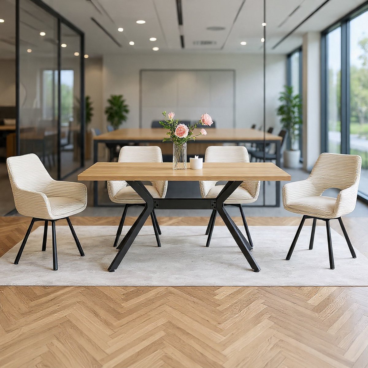 Eetkamerstoelen, set van 4, 360° draaibaar, fauteuils met metalen poten, geschikt als eetkamerstoelen, fluwelen stoelen, keukenstoelen, woonkamerstoelen, gestoffeerde stoelen met een fluweelachtige uitstraling, beige - Casa Serena