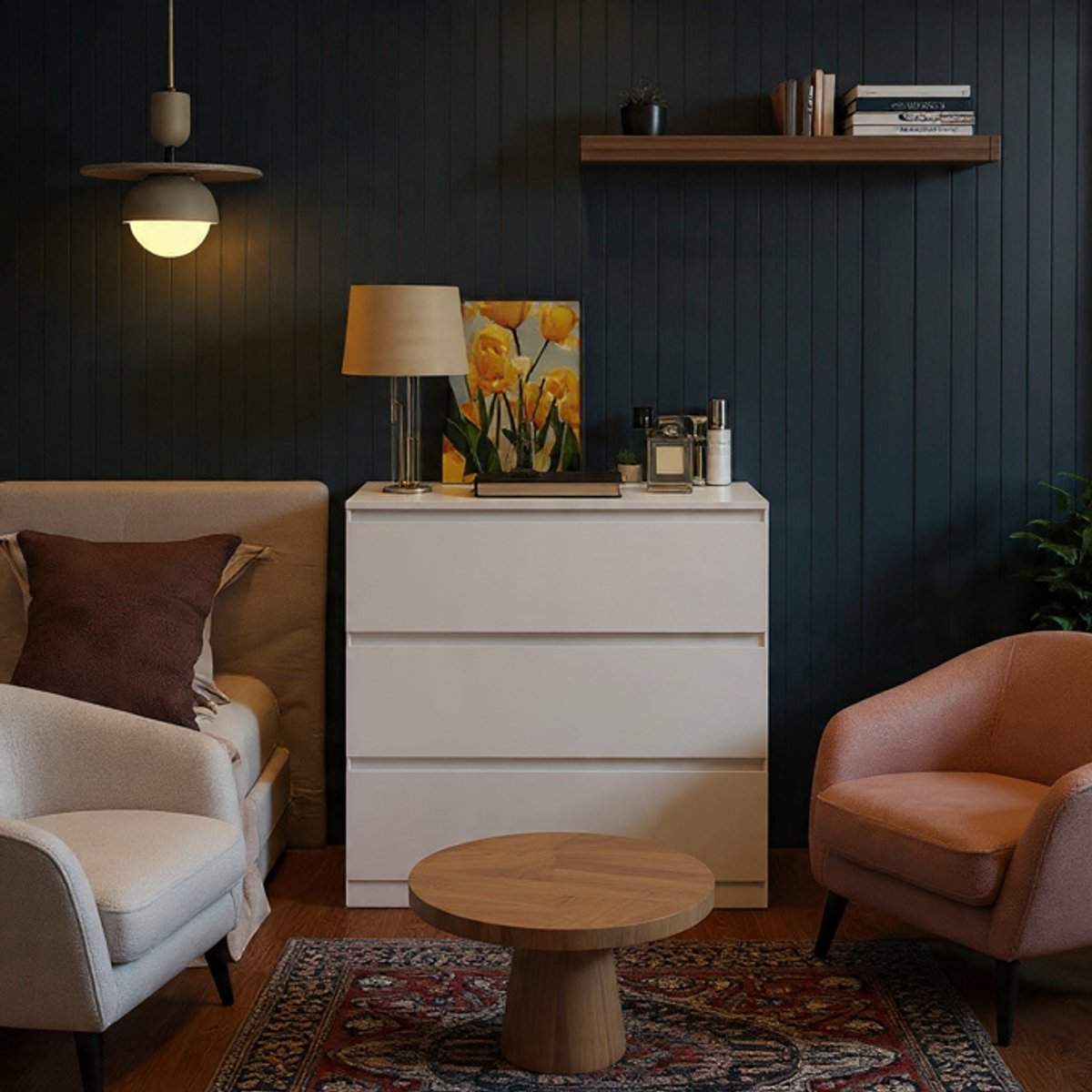 Witte Ladekast met 3 lades 70 cm - Moderne ladekast & dressoir met opbergruimte voor Slaapkamer, Woonkamer, Kantoor en Hal - Strak Design - Casa Serena – 70 cm – Casa Dorada