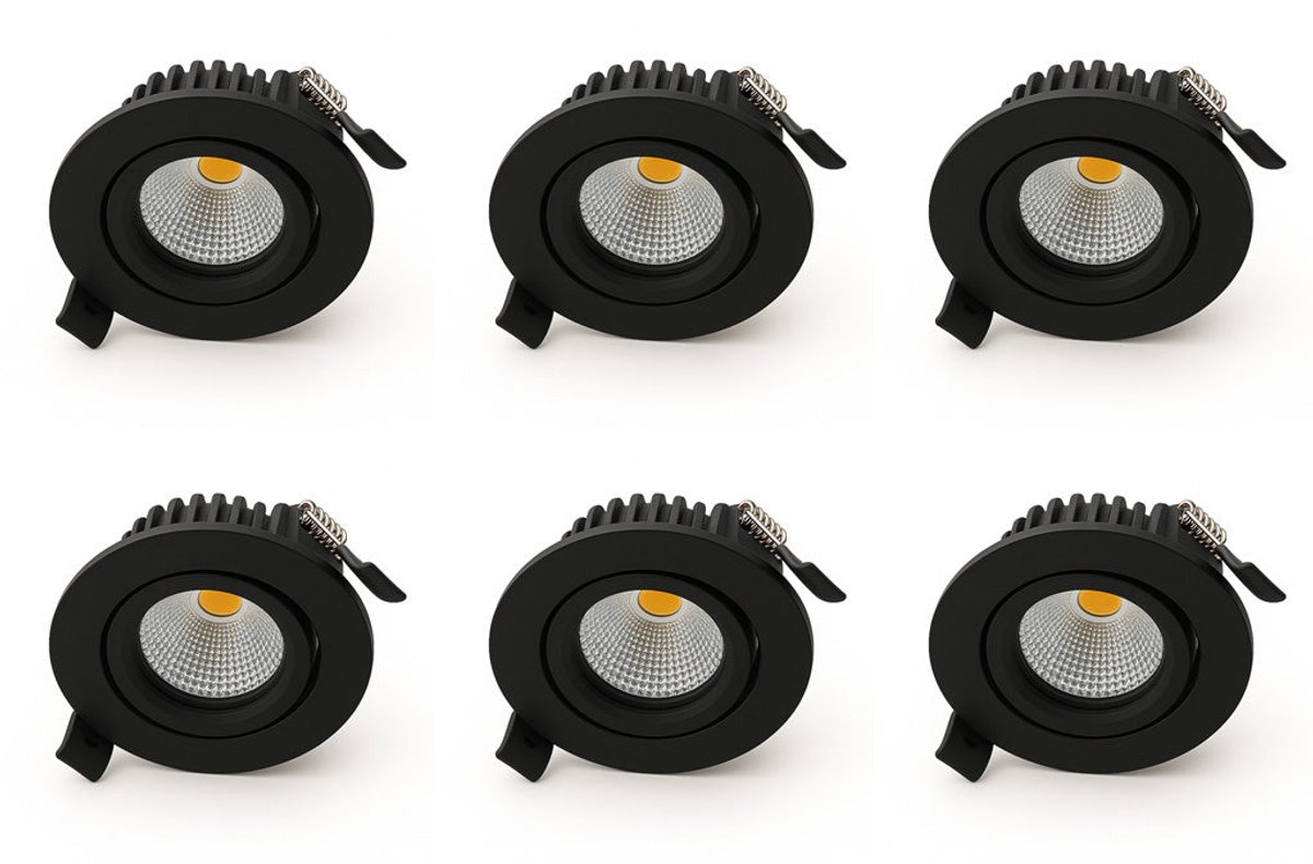 Bundel | 6x LED Inbouwspot | VARDA | 6W | CCT-Switch of Dim2Warm | Rond | Zwart | Lage inbouw diepte | Dim to Warm