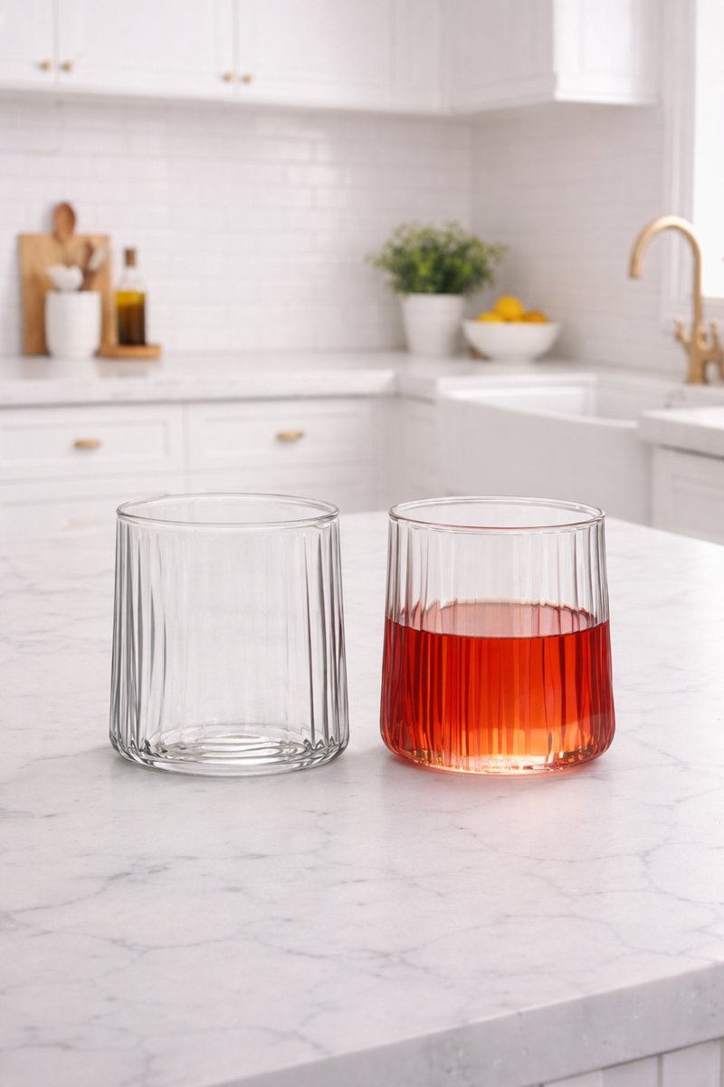 Mevaz Drinkglazen 330ml – Set van 6 – Water, Sap & Frisdrank – Modern Geribbeld Glas