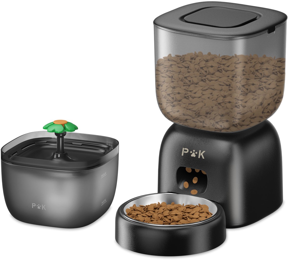 PUPPY KITTY 2-in-1 Automatische Voerbak - Kat en Hond - 3L Voerautomaat - Voerautomaat Dispenser - Met 2L Waterfontein - Fluisterstil - Voerdispenser - Zwart