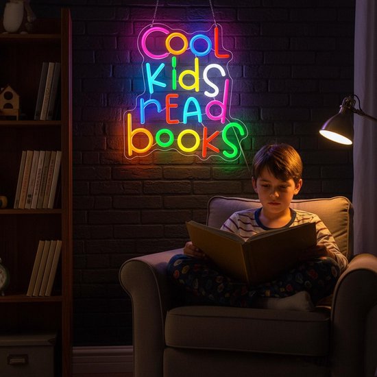 LED Neon Teken 'Cool Kids Read Books' voor Kinderkamer of Bibliotheek - USB Stroom, Wanddecoratie — afbeelding 2