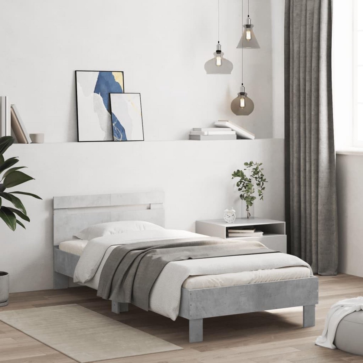Eenpersoonsbed met LED Verlichting en Hoofdbord 100x200 cm - Modern Slaapkamerbed