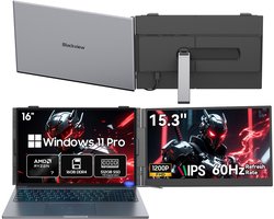 Blackview GamiBook8 Gaming Laptop (AMD Ryzen7 7735HS/16G/512G) + SCM8 15,3″ Draagbare Monitor Set, HD Creatie & Gaming Accessoires (Laptop Tas/Muis/Toetsenbordstickers, Grijs)