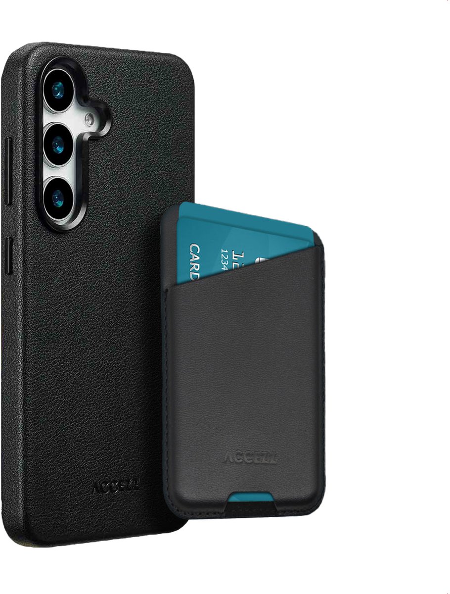 Accezz Echt Leren Hoesje inclusief Leren Magnetische Ring Wallet - Geschikt voor Samsung Galaxy S25 - Black