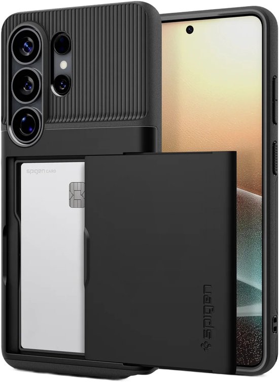 Spigen Slim Armor CS Backcover Samsung Galaxy S26 Ultra Zwarte Schokbestendige Hoes met Pasjeshouder