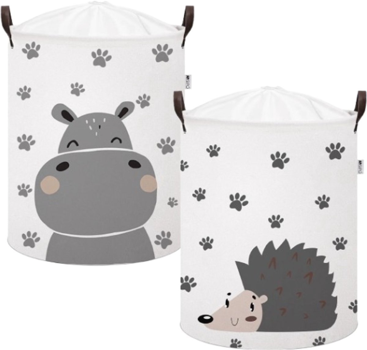 SIPO Speelgoedmand - Opbergbak - Opbergmand - Set van 2 - Hedgehog & Hippo Design - Opvouwbare Katoen Mand - Met Waterdichte Voering - Voor Speelgoed & Kleding - XL - 43 Liters - 35 x 35 x 45 cm - Multicolor