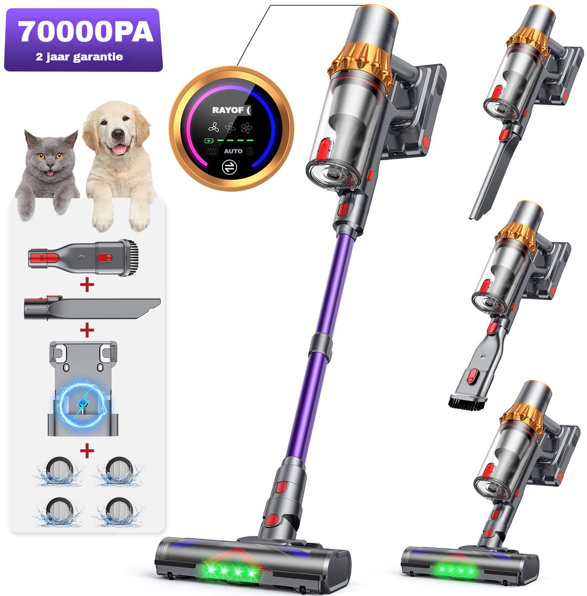 RAYOFI Draadloze Steelstofzuiger 70000PA met LED-Display - RAYOFI - €105,29