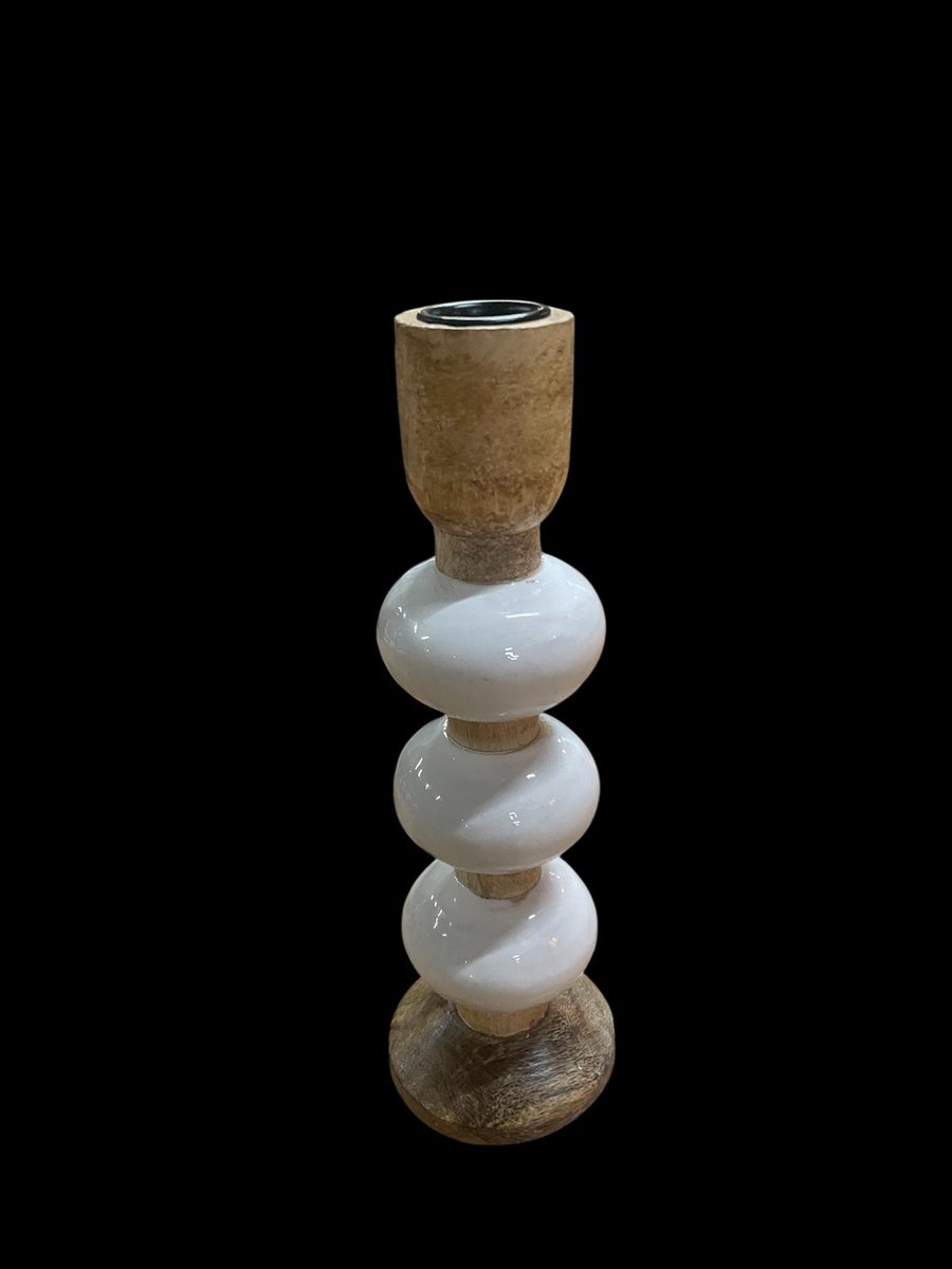 Kandelaar mangohout 23x7cm wit