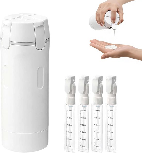 4-in-1 reisflacon met dispenser - Doseerflessen - reisflesjes - Draagbare doseerflessen - Geschikt voor shampoo en lotion - ABS - Wit