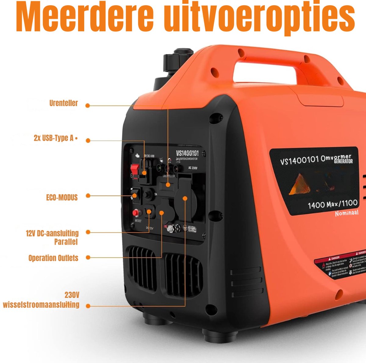 MIRA® Stroomgenerator - Stille Benzinegenerator - Noodstroomgenerator - Oranje - 43cm x 26cm x 41cm — afbeelding 4