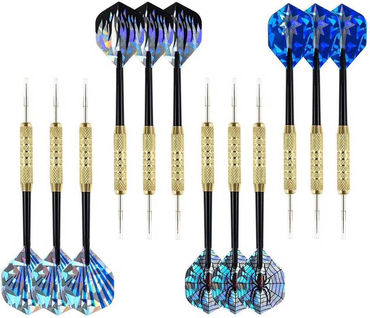 Dartpijlen set voor elektronisch darten, 12 stuks, 18 gram, metalen punt, laserpijl vleugels, beginners en amateurs, blauw- geschikt voor Halloween en Kerstmis.
