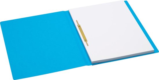 Blauwe snelhechter met 250gr gerecycled karton, geopend met blanco papier.