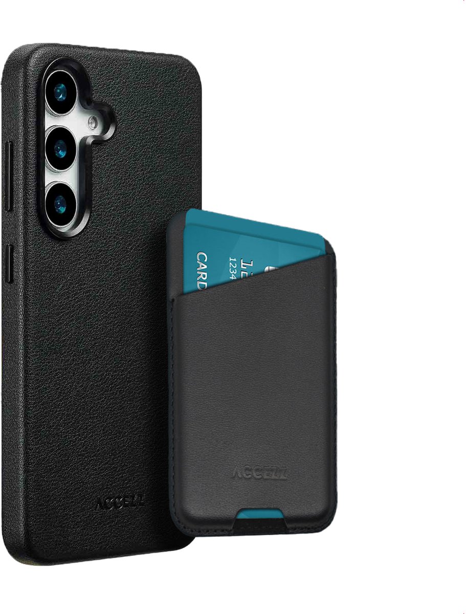 Accezz Echt Leren Hoesje inclusief Leren Magnetische Ring Wallet - Geschikt voor Samsung Galaxy S25 Plus - Black