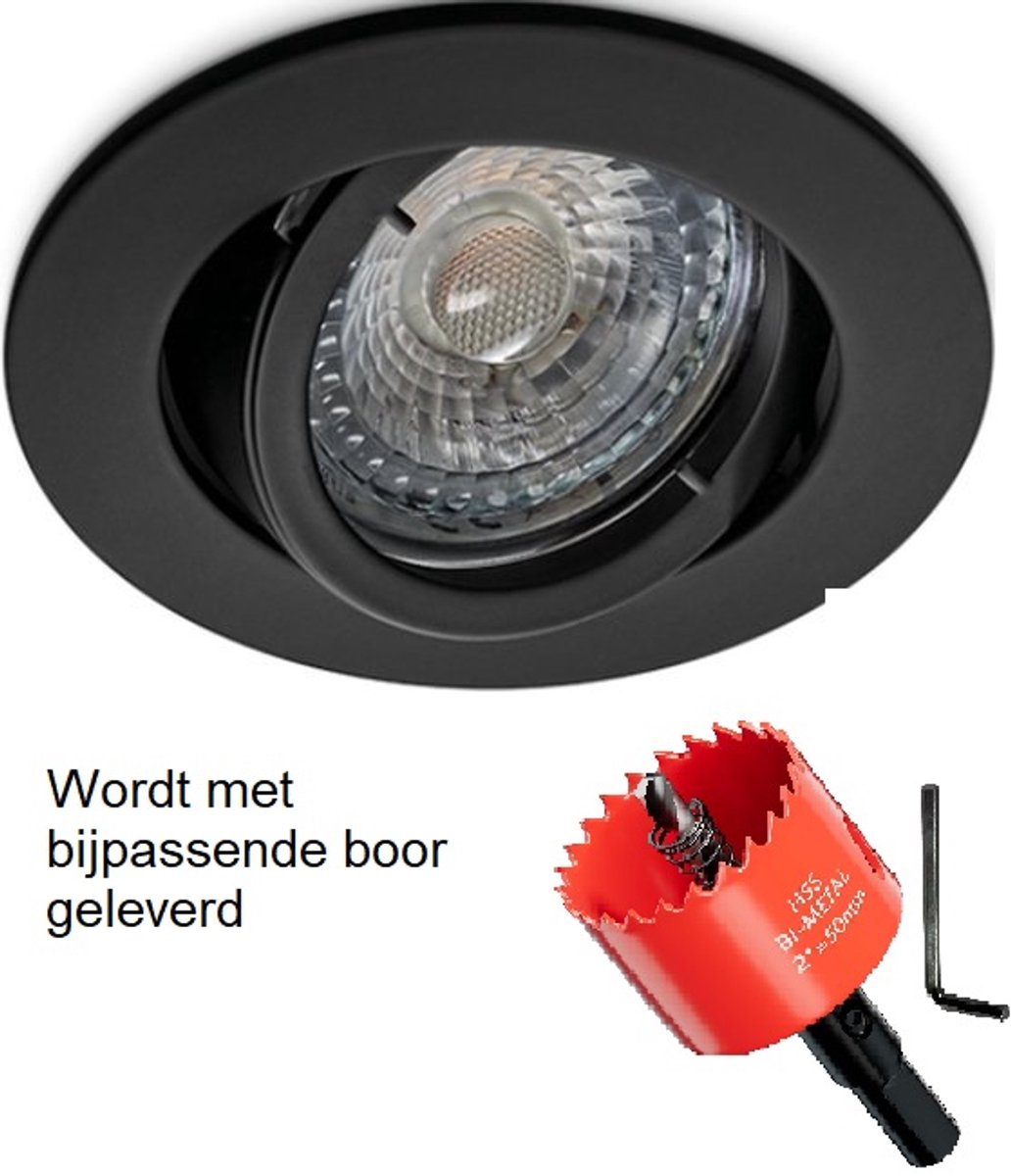 Inbouwspot Zwart – Verstelbare LED 3000K (Dimbaar) – Incl. Gatenzaag voor kleine boorkop 70mm