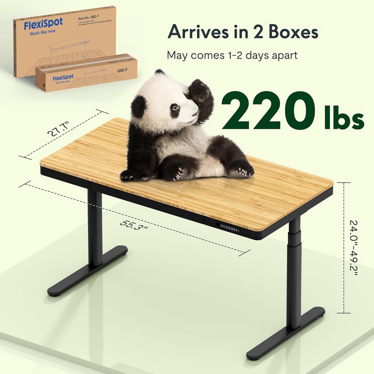 Electric Height Adjustable Desk 140x70 cm – Dual Motor, Bamboo Surface, Wireless Charging, Cable Management & Drawer – Anti-Collision, 4 Memory Presets – Abkantoor