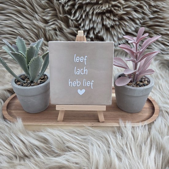 CreaCraft - Robuust Wenstegeltje – leef lach heb lief - Handmade – Hip trendy tegeltje – Tegeltje met Spreuk – Housewarmingcadeau of zomaar – Keramiek – 10x10 cm – Wanddecoratie –Sfeervol en Persoonlijk - Vriend(in) – Trendy nu – Origineel cadeau