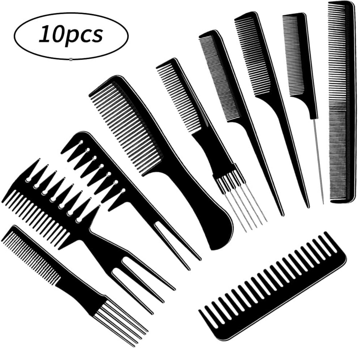 Set van 10 Herenkammen – Professionele Antistatische Haarkammen voor Haar & Baard, Thuis en Reizen