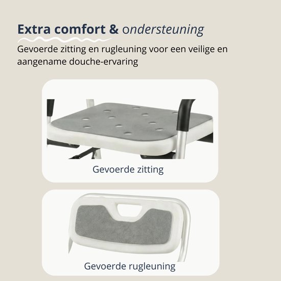 BY JRM® Inklapbare Douchestoel - Douchekruk - Incl. badset, douche puff, douchekophouder - Met Armleuning - Hoogte Verstelbaar - Antislip - Grijs