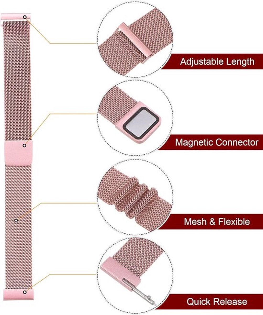 Metalen horlogeband 14 mm - Snelwissel armband met magnetische sluiting - Uniseks - Roze Rood - Allround gebruik