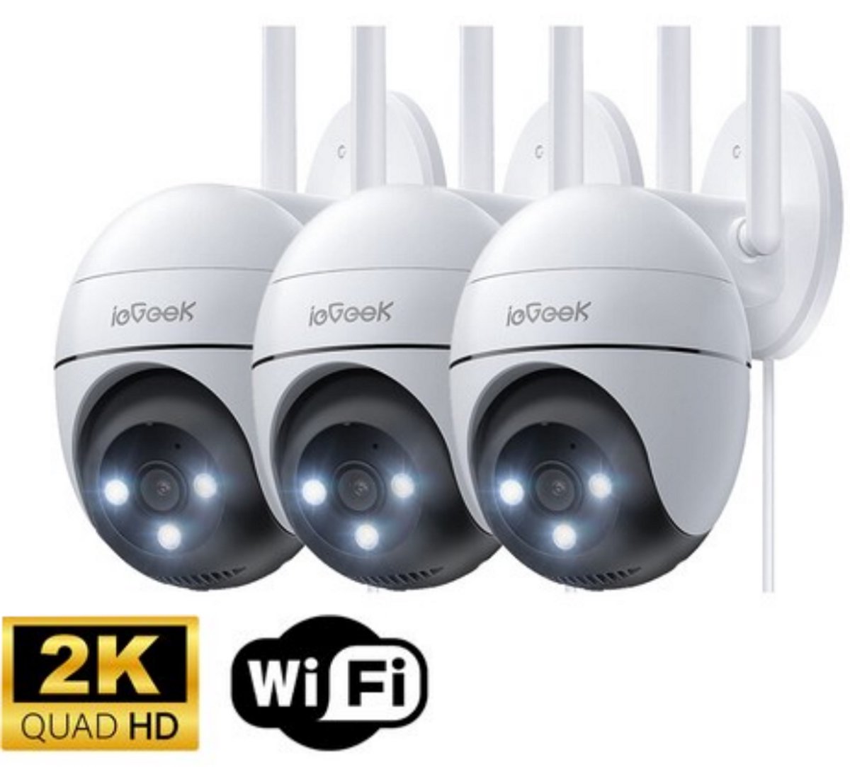 ieGeek Beveiligingscamera Buiten – 2K HD - Buiten Camera Met Nachtzicht – Buitencamera - Bewakingscamera voor Buiten - Met WiFi en APP - 3 Stuks