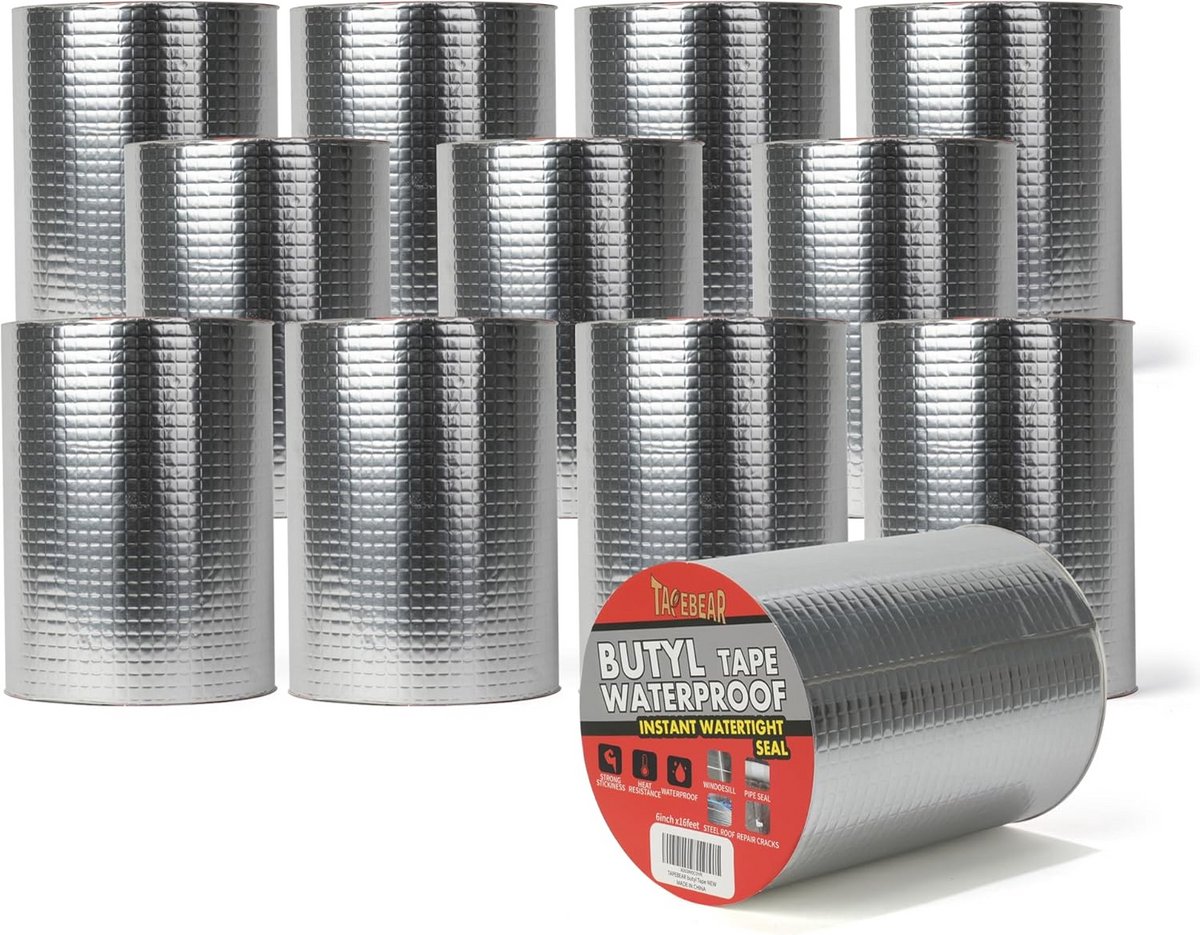 Waterdichte Butyltape Zilver Aluminium - Sterk Zelfklevend Afdichtingsband 12 Rolls 150mm x 5m voor Dak, Scheuren & Kieren