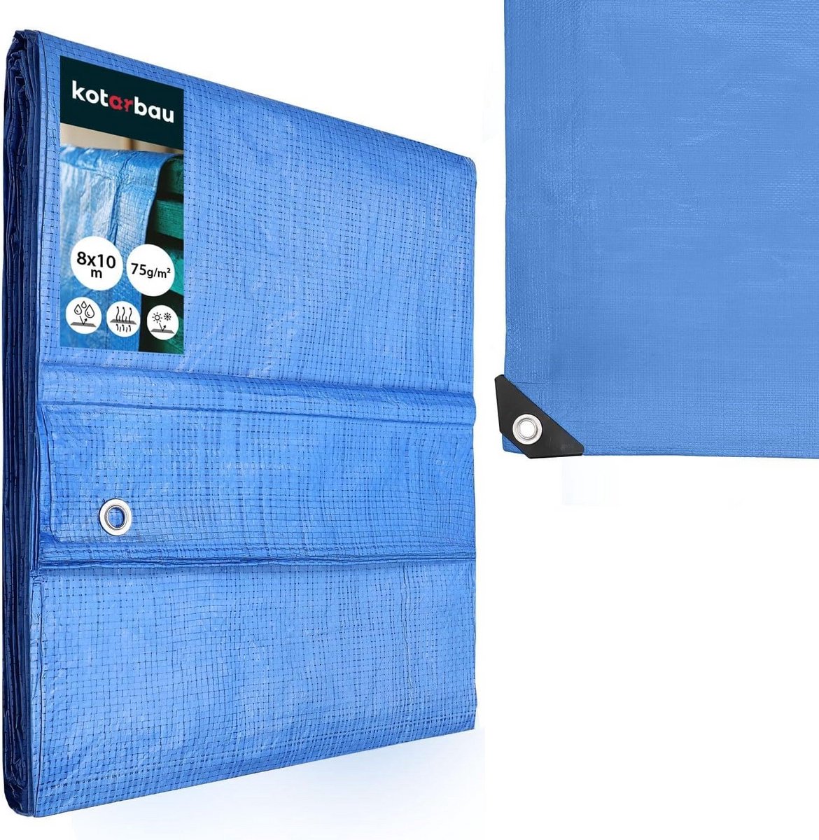 Waterdicht Afdekzeil Polyethyleen 8x10m Blauw UV-bestendig Beschermzeil