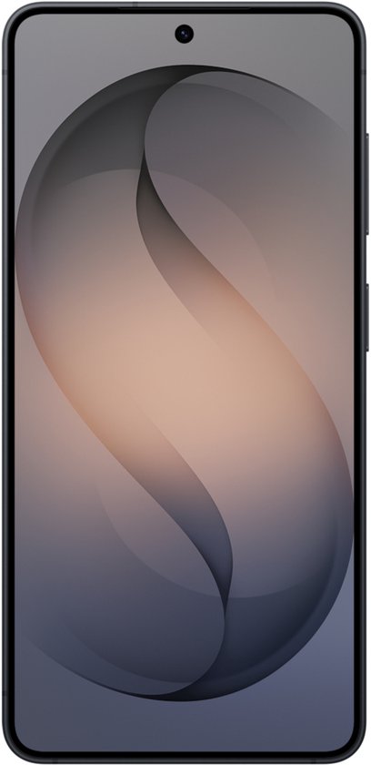 Vooraanzicht van een donkere Samsung smartphone met een abstracte wallpaper.
