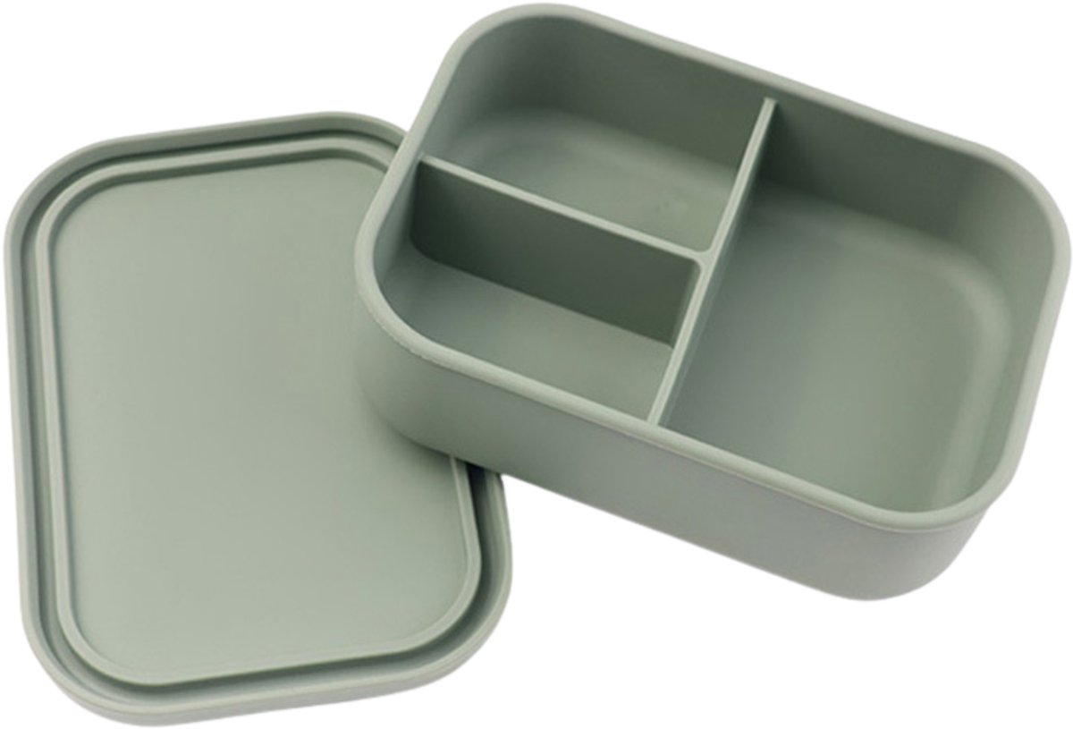 Siliconen Lunchbox/Broodtrommel (BPA-Vrij) – 3 Vakken – Magnetron & Vriezer – 1300ml– Saliegroen