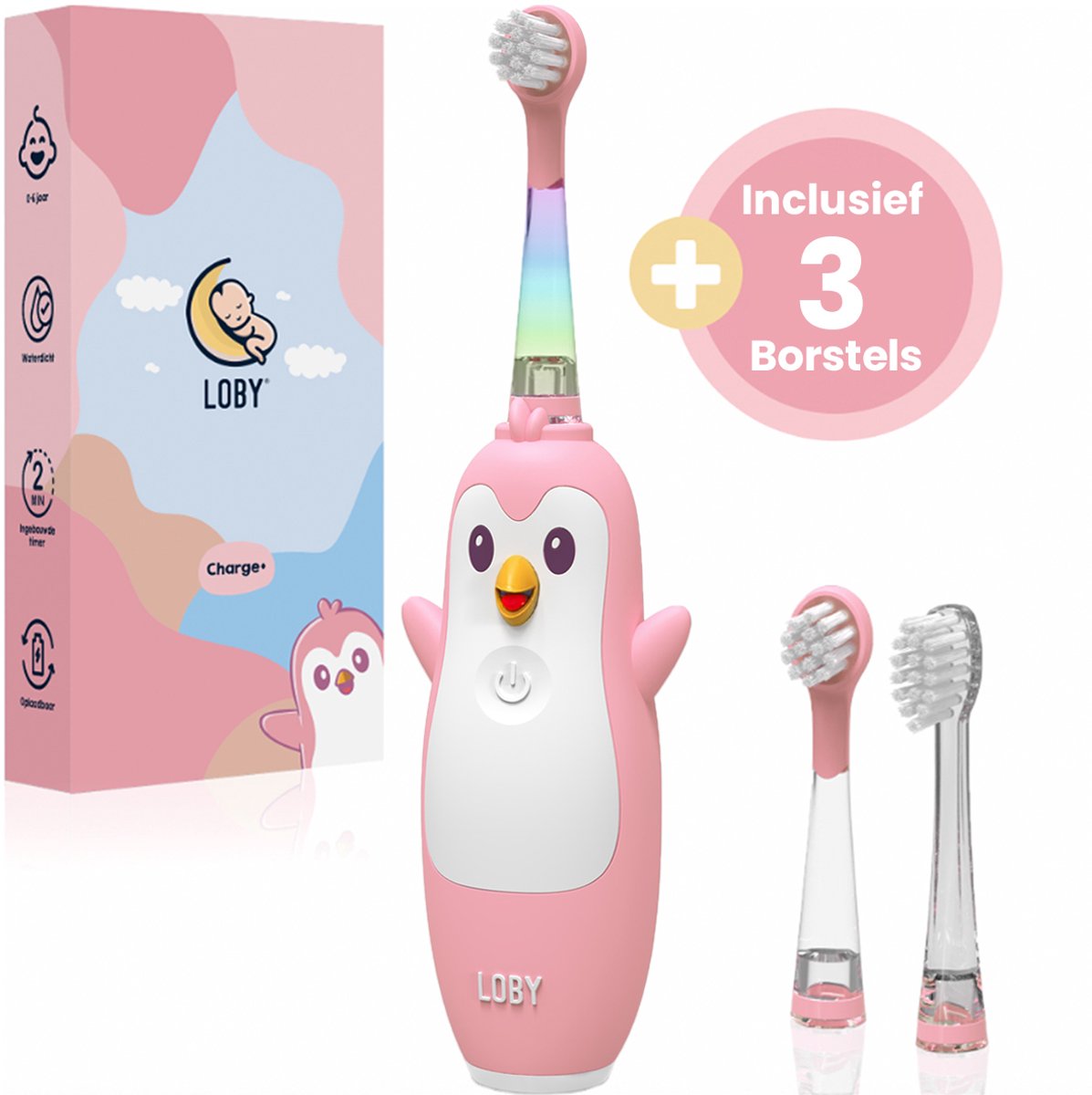 Loby Pïnguin Elektrische Tandenborstel Kind Oplaadbaar Roze - Loby - €39,95