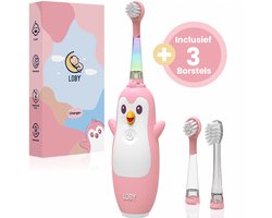 Loby Pïnguin - Elektrische tandenborstel kind - Baby tandenborstel - Oplaadbaar - Smart Timer - 0-6 Jaar - Inclusief 3 opzetborstels - Roze