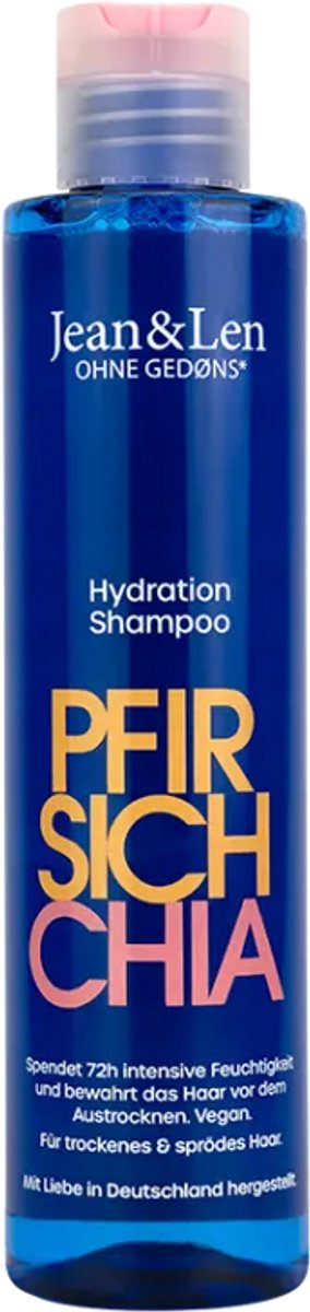 Jean & Len Shampoo Perzik & Chiazaad – 300 ml: milde. fruitig geurende shampoo. Reinigt zonder te verzwaren en geeft natuurlijke glans – perfect voor elke dag.