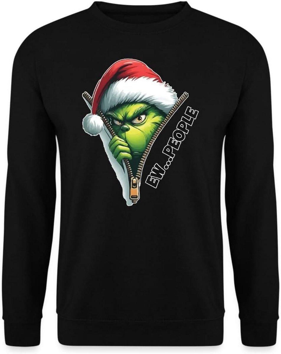 Grappige Kersttrui met Grinch 'Ew.. People' Print - Warme Sweater met Ronde Hals