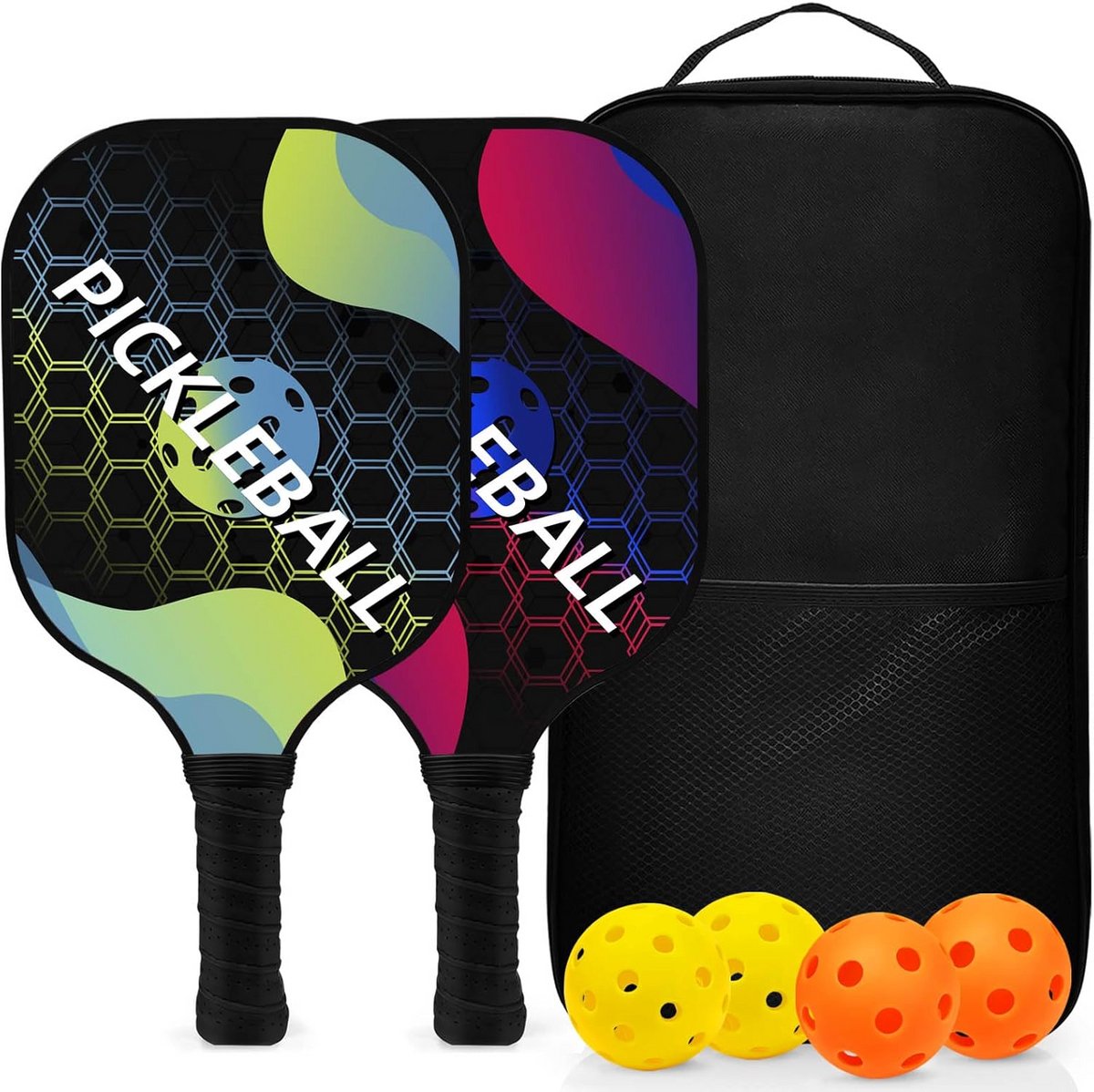 Pickleball Set Glasvezel Rackets Inclusief 2 of 4 Stuks en Ballen - Binnen en Buiten