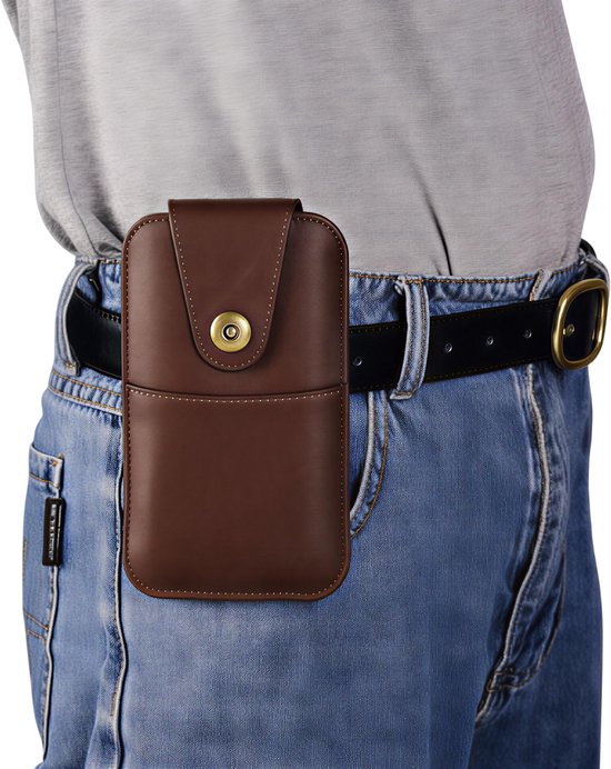 Kunstlederen riemclip telefoon case – Bruin – Maat 6.7 inch – Praktische heuptas voor mobiele telefoon – Duurzaam, stijlvol en compact accessoire voor werk, reizen en dagelijks gebruik