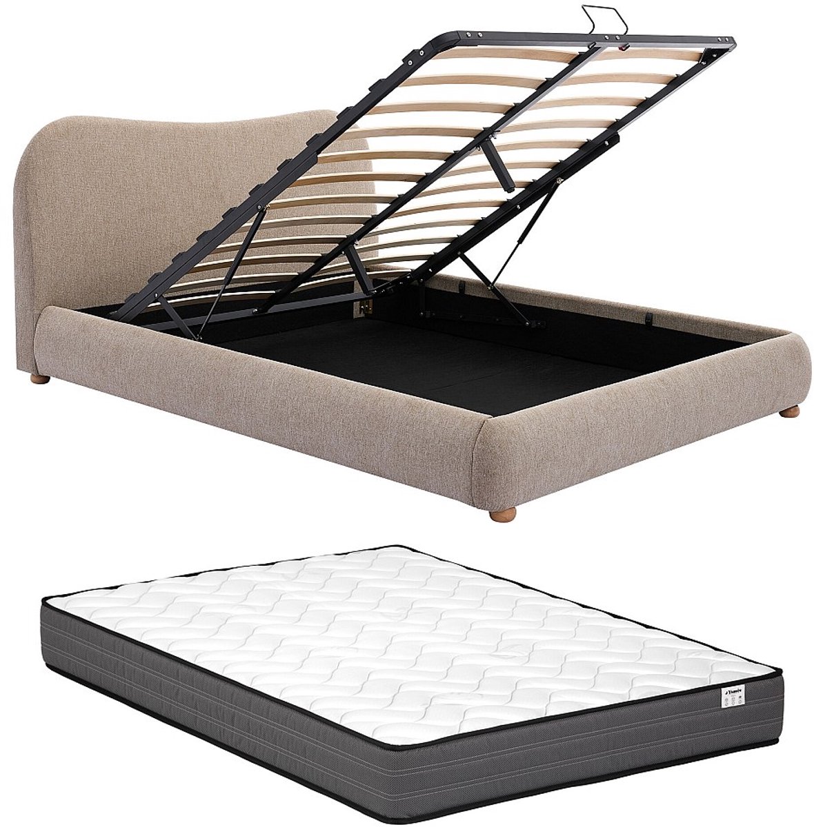 Vente-unique Bed met opbergruimte stof taupe 140 x 190 cm