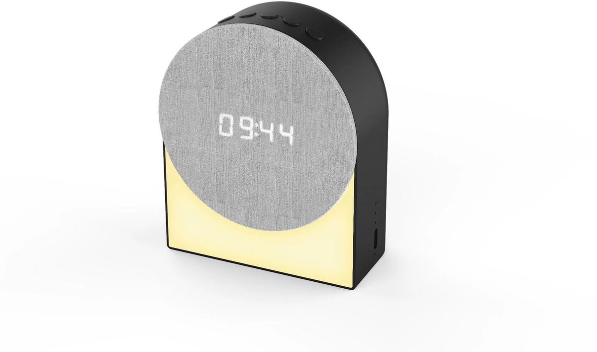 Multifunctioneel slaaphulpmiddel met witte ruis, Bluetooth-luidspreker, nachtlampje met timer, klok en wekker (zwart)