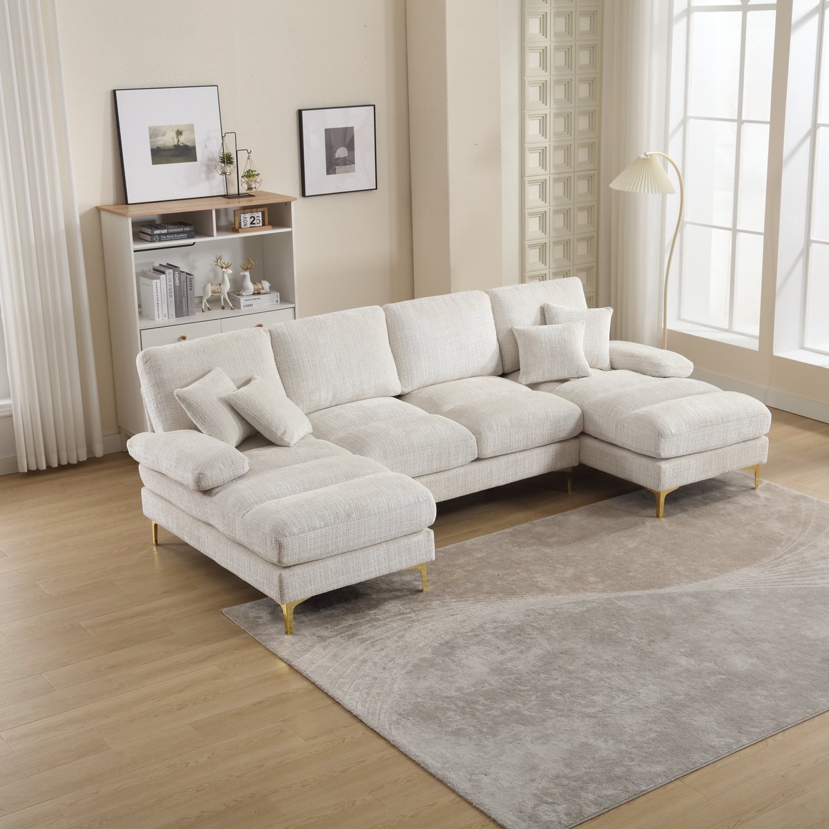 MIVRAY U-Bank Met Dubbele Ligposities En Ergonomische Zitzones - Voor Woonkamer En Kantoor - Chenille Beige