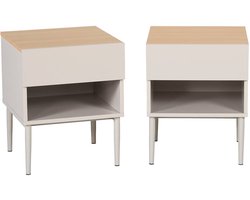 sweeek - Set van twee nachtkastjes metaal en houtdecor 1 lade en 1 vak - ashton